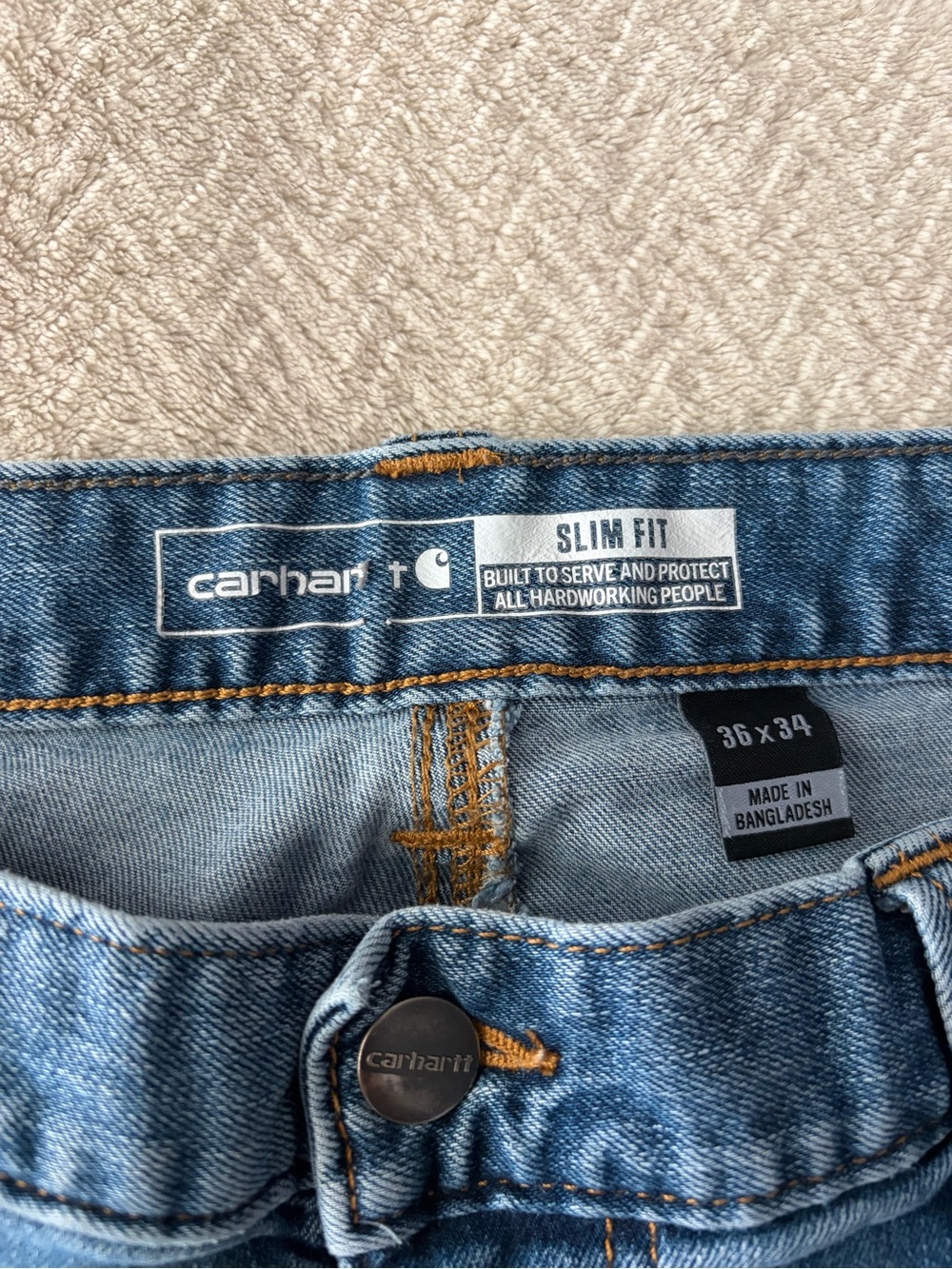 Carhartt Slim Fit Light Blue Denim Jeans with Contrast Stitching - Picture 4 of 6